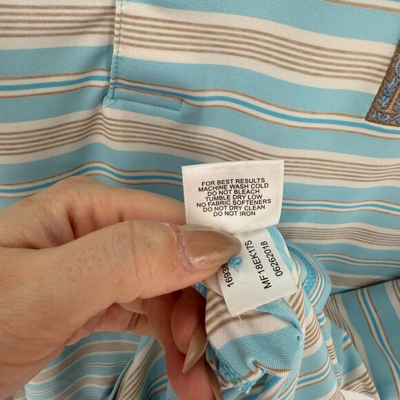 Peter Millar Summer Comfort Polo Shirt Blue White Stripe Logo Embroidered Size L - Picture 7 of 7